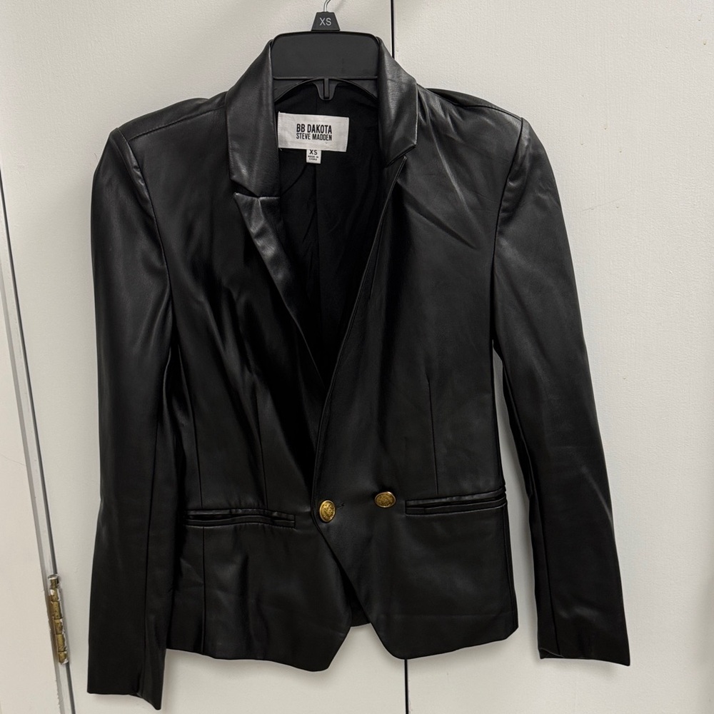 BB Dakota Women's  vegan leather Black Blazer with Gold Buttons